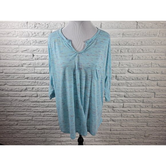 Faded Glory Womens Top 2X Plus Dolman 3/4 Sleeve Blue Heather BLU209E - Picture 1 of 7